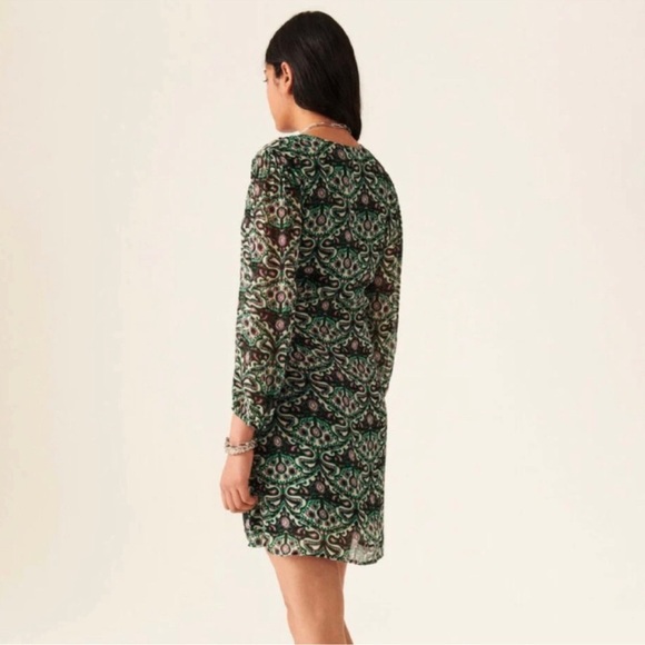 Ba&sh Fanny Mini Dress Size 1 (US S) Shirred Chiffon Paisley Print V Neck NEW! - Picture 3 of 9